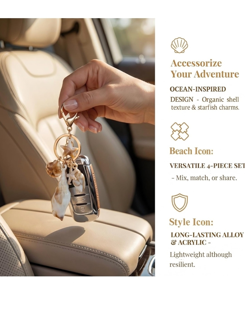 Seashell Charm Keychains - Gold Hardware - Picture 6 of 7